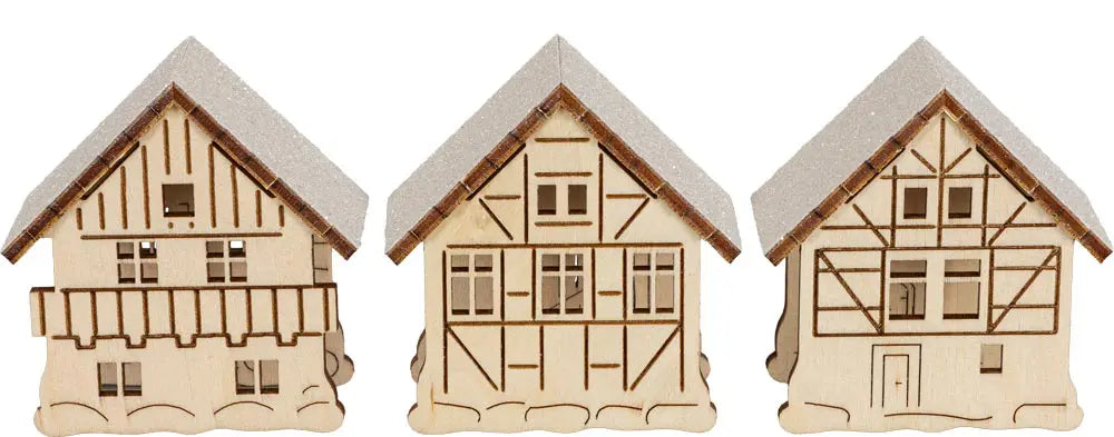 Aufsteckschmuck 3Häuser doppelseitig beschneit