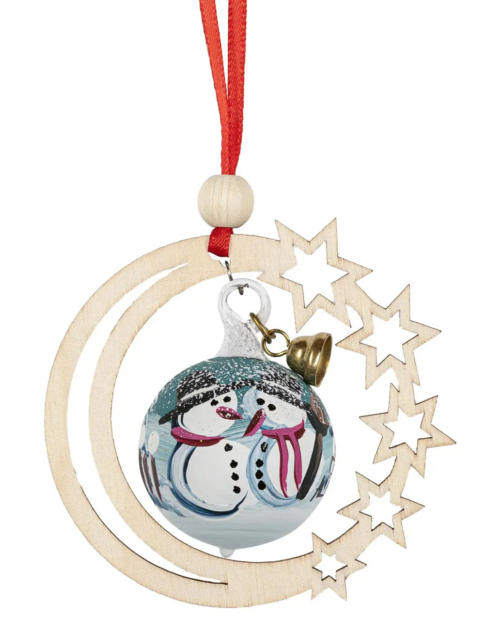 Baumbehang Sternenmond mit handbemalter Kugel Motiv Schneemann