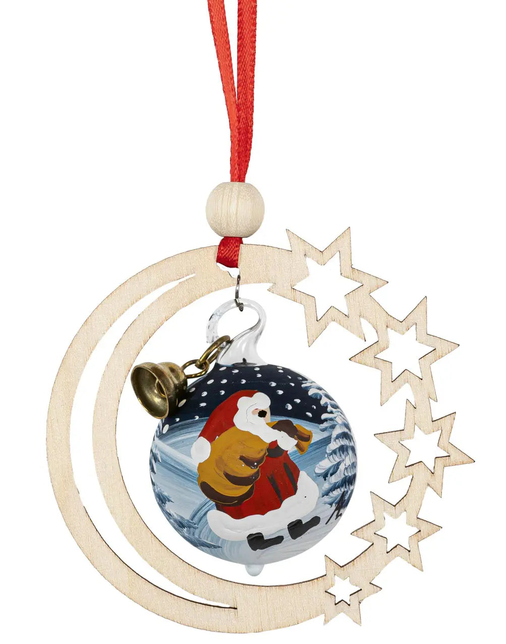 Baumbehang Sternenmond mit handbemalter Kugel Motiv Weihnachtsmann