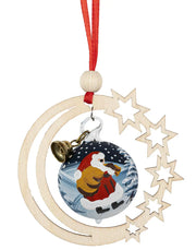 Baumbehang Sternenmond mit handbemalter Kugel Motiv Weihnachtsmann