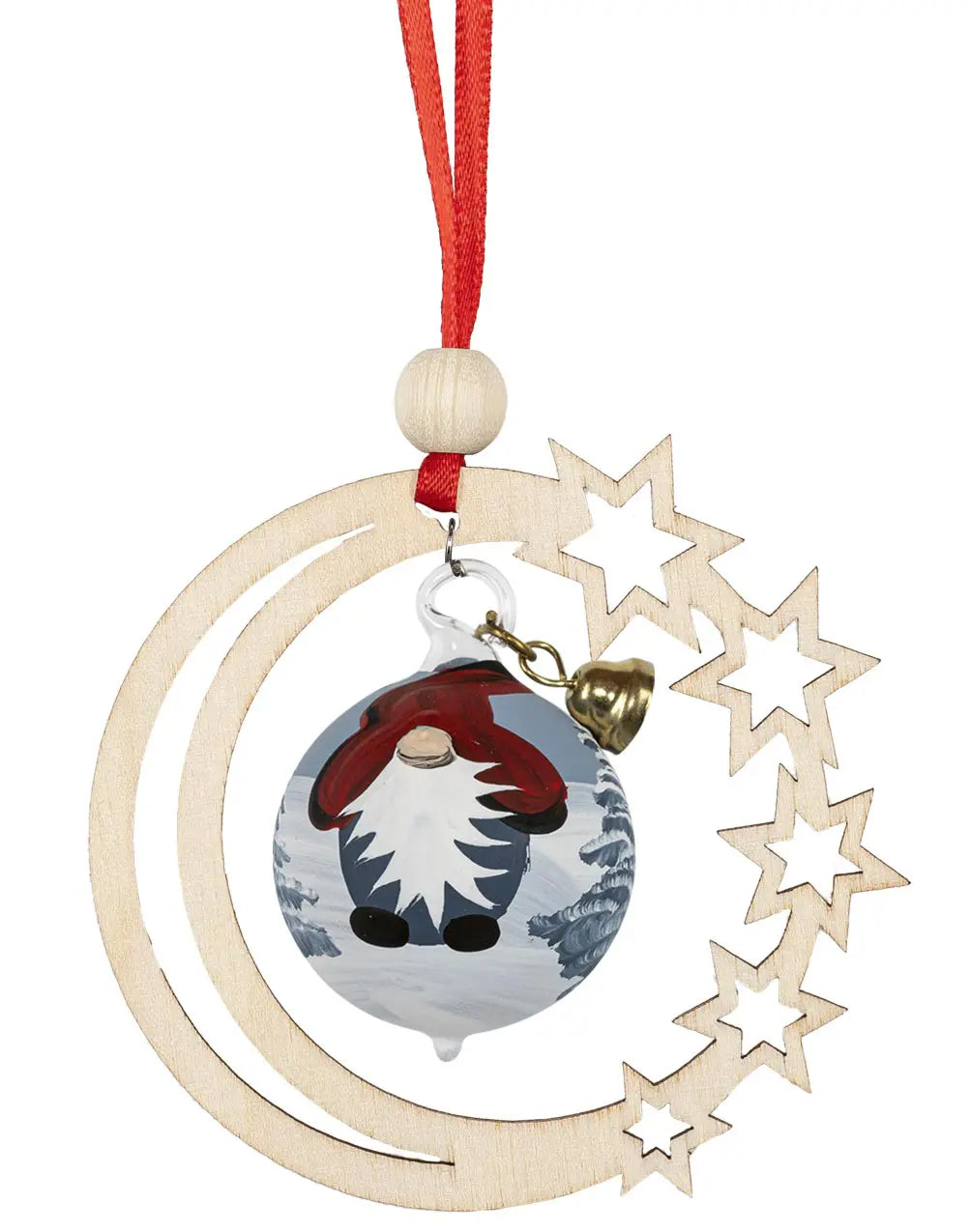 Baumbehang Sternenmond mit handbemalter Kugel Motiv Wichtel