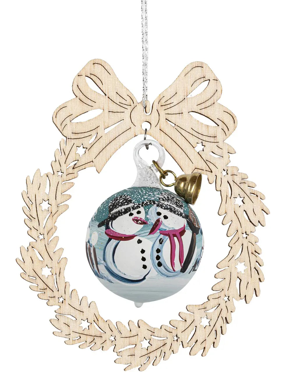 Baumbehang Kranz mit handbemalter Kugel Motiv Schneemann