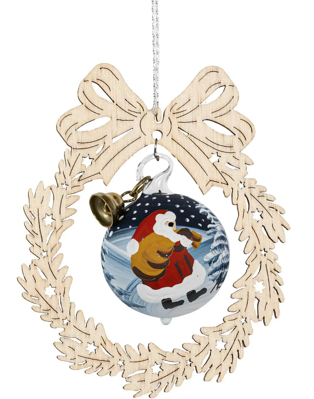 Baumbehang Kranz mit handbemalter Kugel Motiv Weihnachtsmann