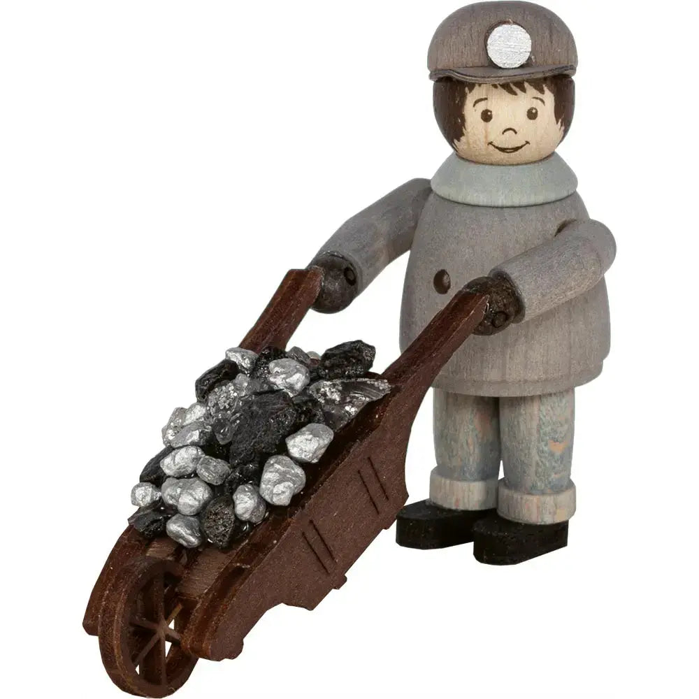 Holzfigur Bergarbeiter mit Schubkarre