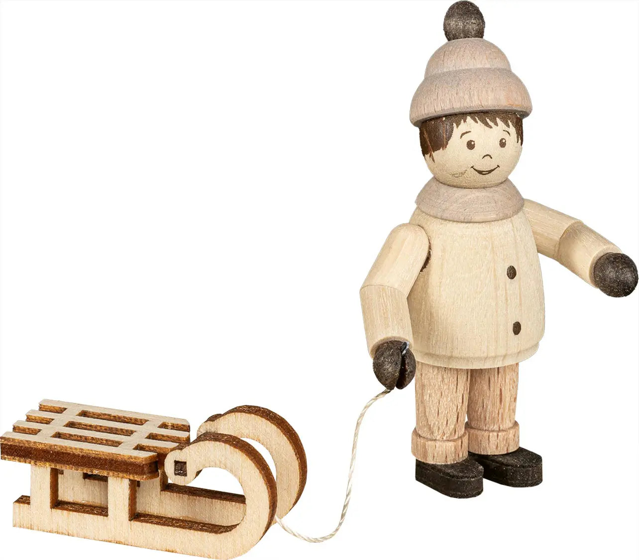 Holzfigur Junge mit Schlitten