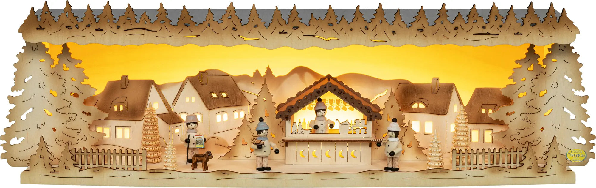 LED Panorama Schwibbogenerhöhung "Weihnachtsmarkt" – Frontal beleuchtet