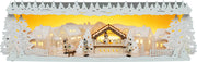 LED Panorama Schwibbogenerhöhung "Weihnachtsmarkt" beschneit – Frontal beleuchtet