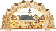 LED Schwibbogen "Adventzeit" mit naturfarbenen Figuren – Frontal beleuchtet