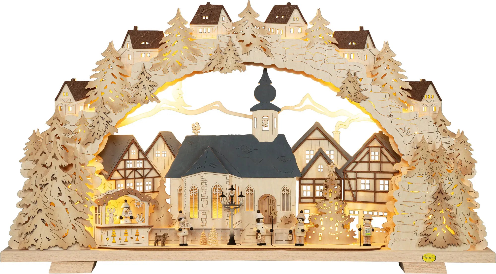 LED Schwibbogen "Advent" mit Tietze Figuren – Frontal beleuchtet