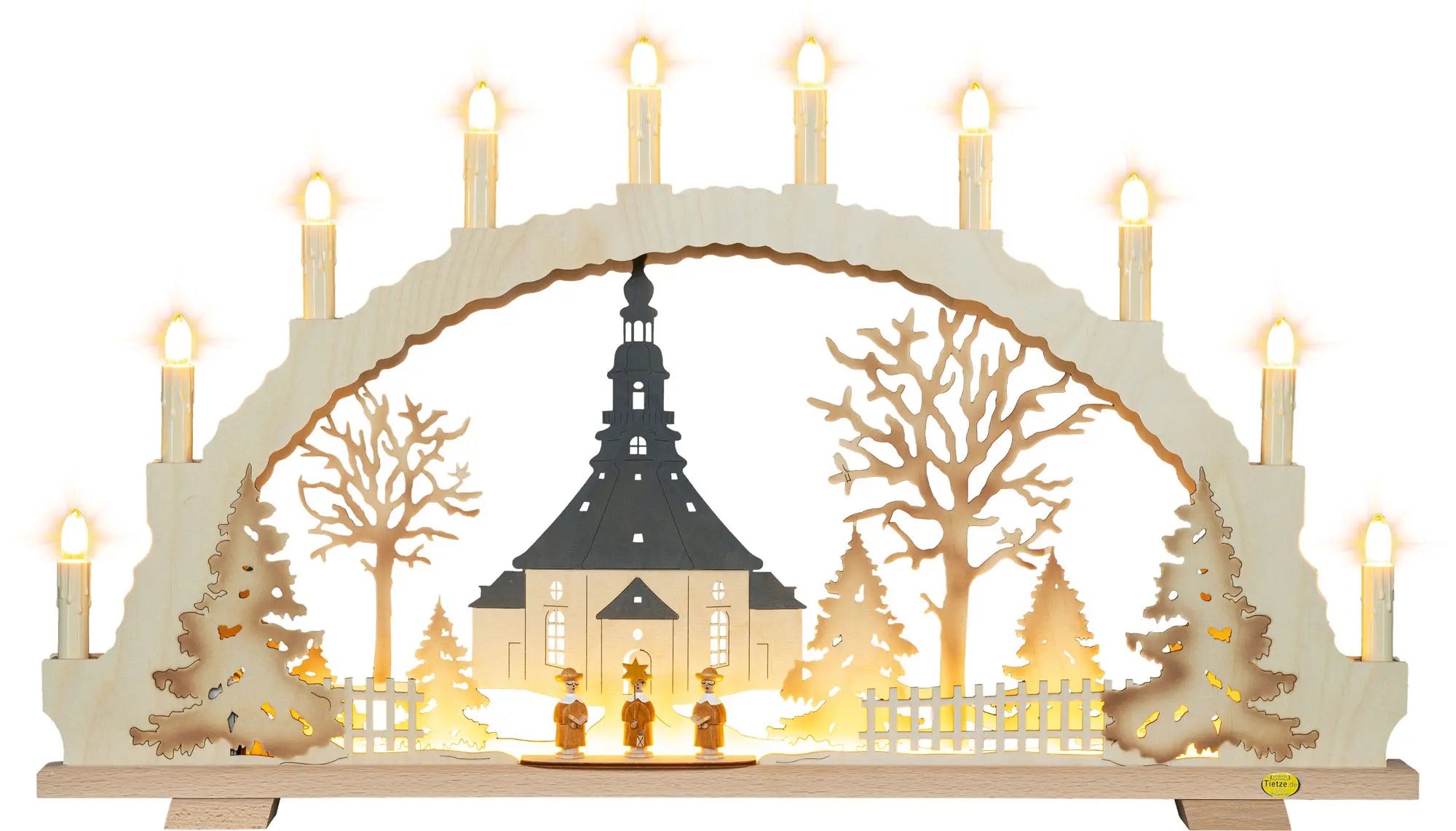 LED Schwibbogen "Seiffener Kirche" – Frontal beleuchtet