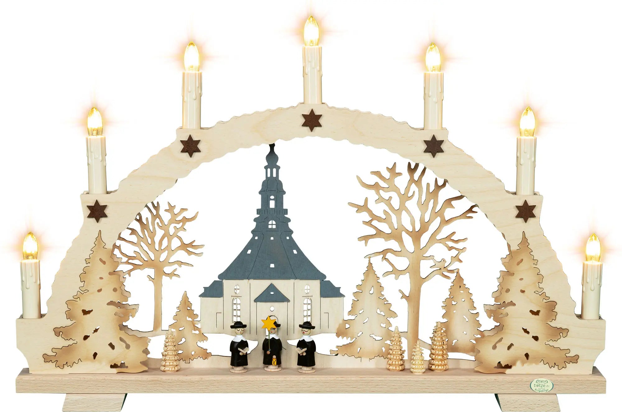 LED Schwibbogen "Seiffener Kirche" – Frontal beleuchtet