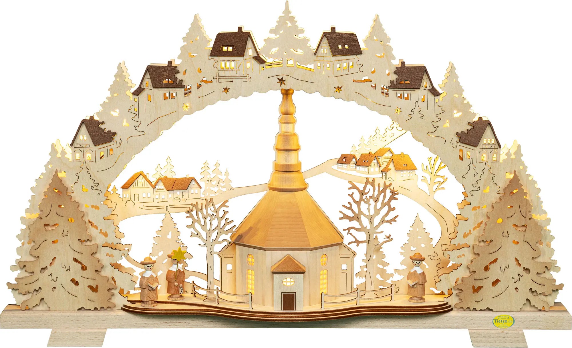 LED Schwibbogen "Seiffener Kirche" – Frontal beleuchtet