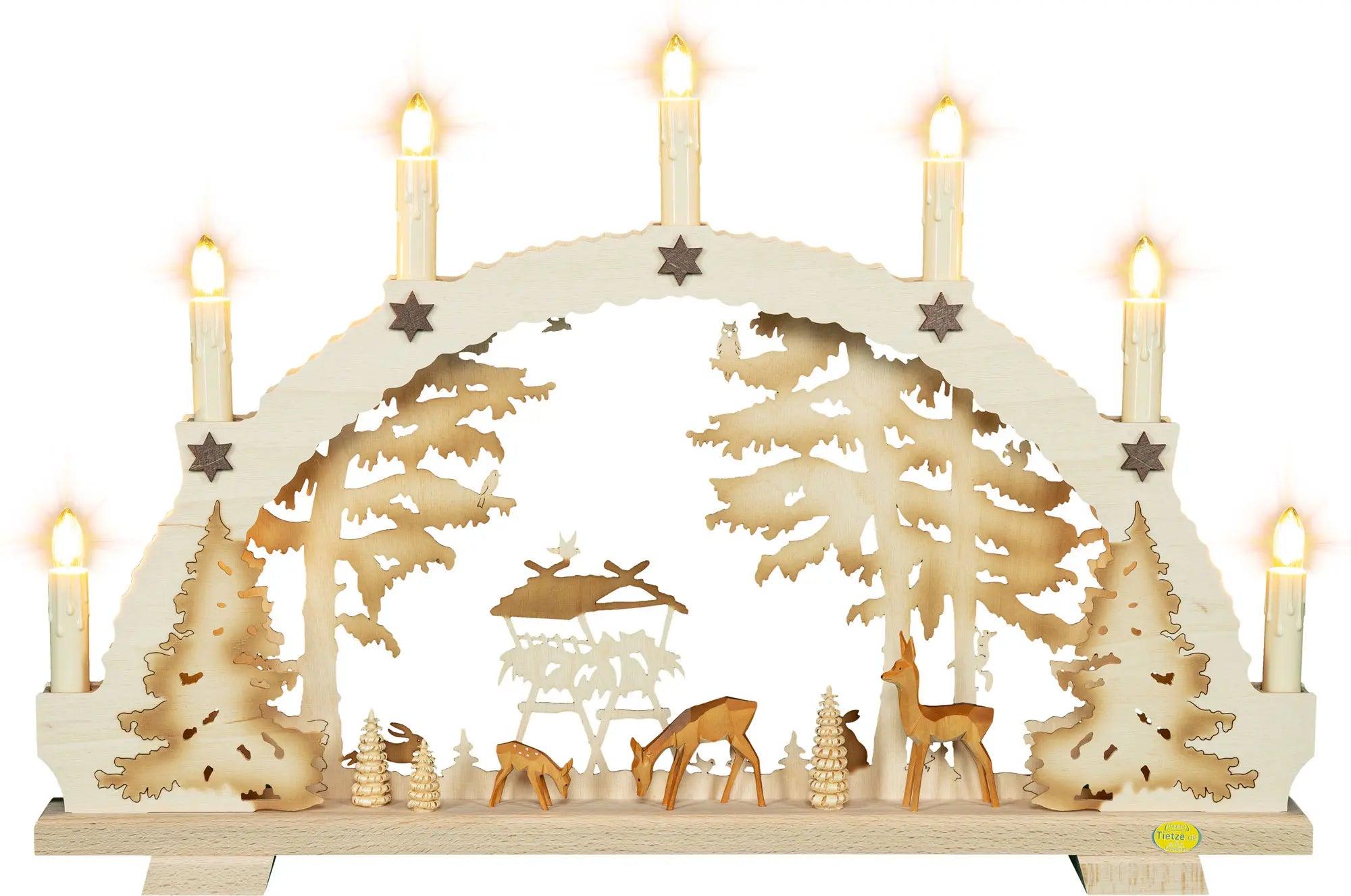 LED Schwibbogen "Wildfütterung" – Frontal beleuchtet