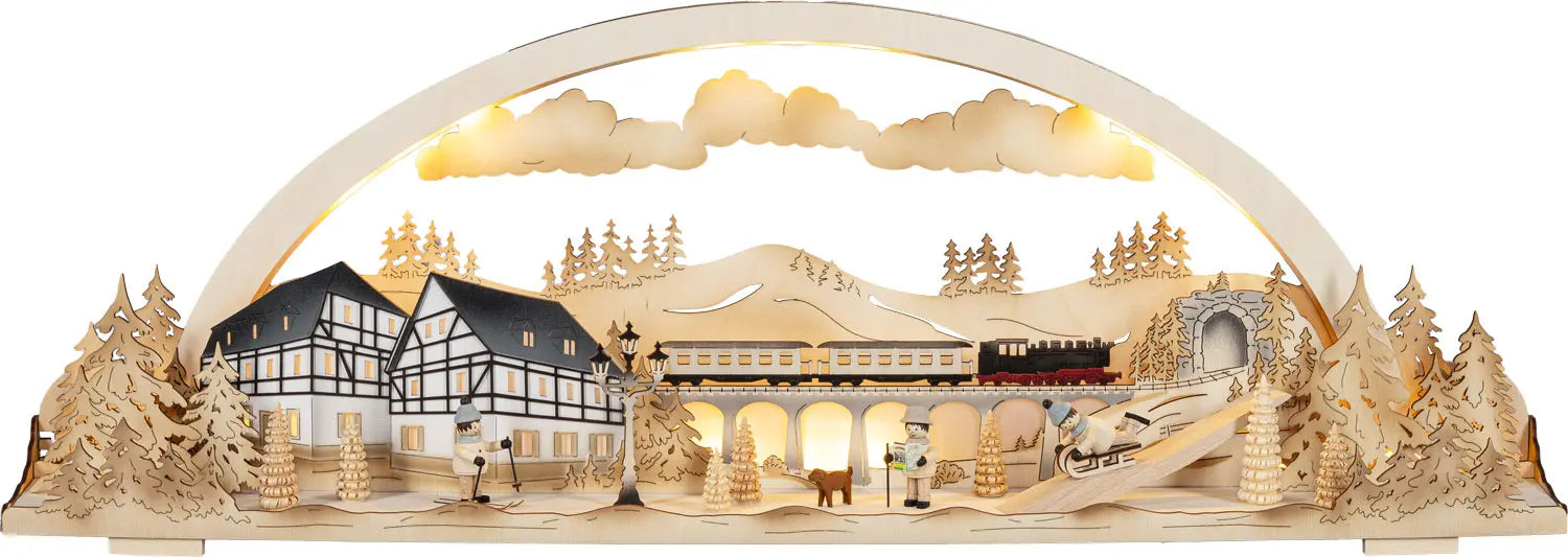 LED Diorama-Leuchte "Winterland Erzgebirge" beleuchtet