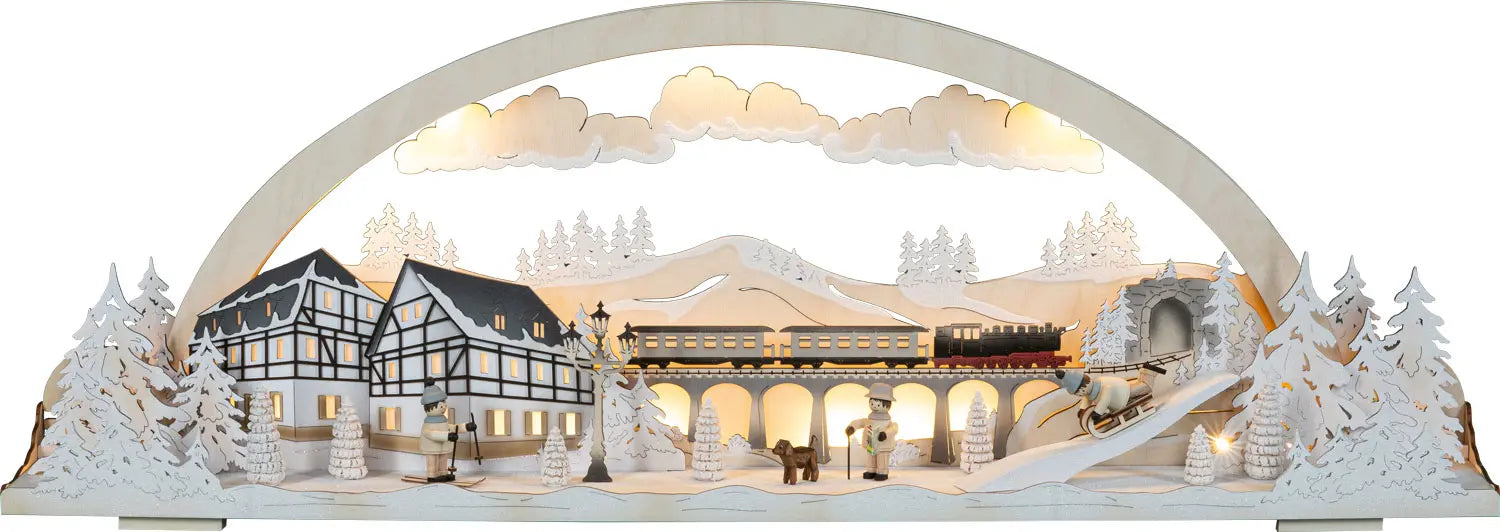 LED Diorama-Leuchte "Winterland Erzgebirge" beleuchtet