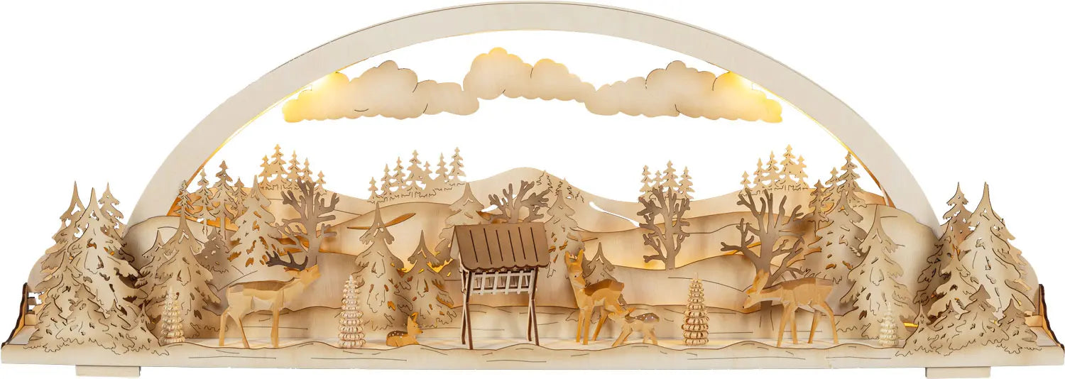 LED Diorama-Leuchte "Wildfütterung" beleuchtet