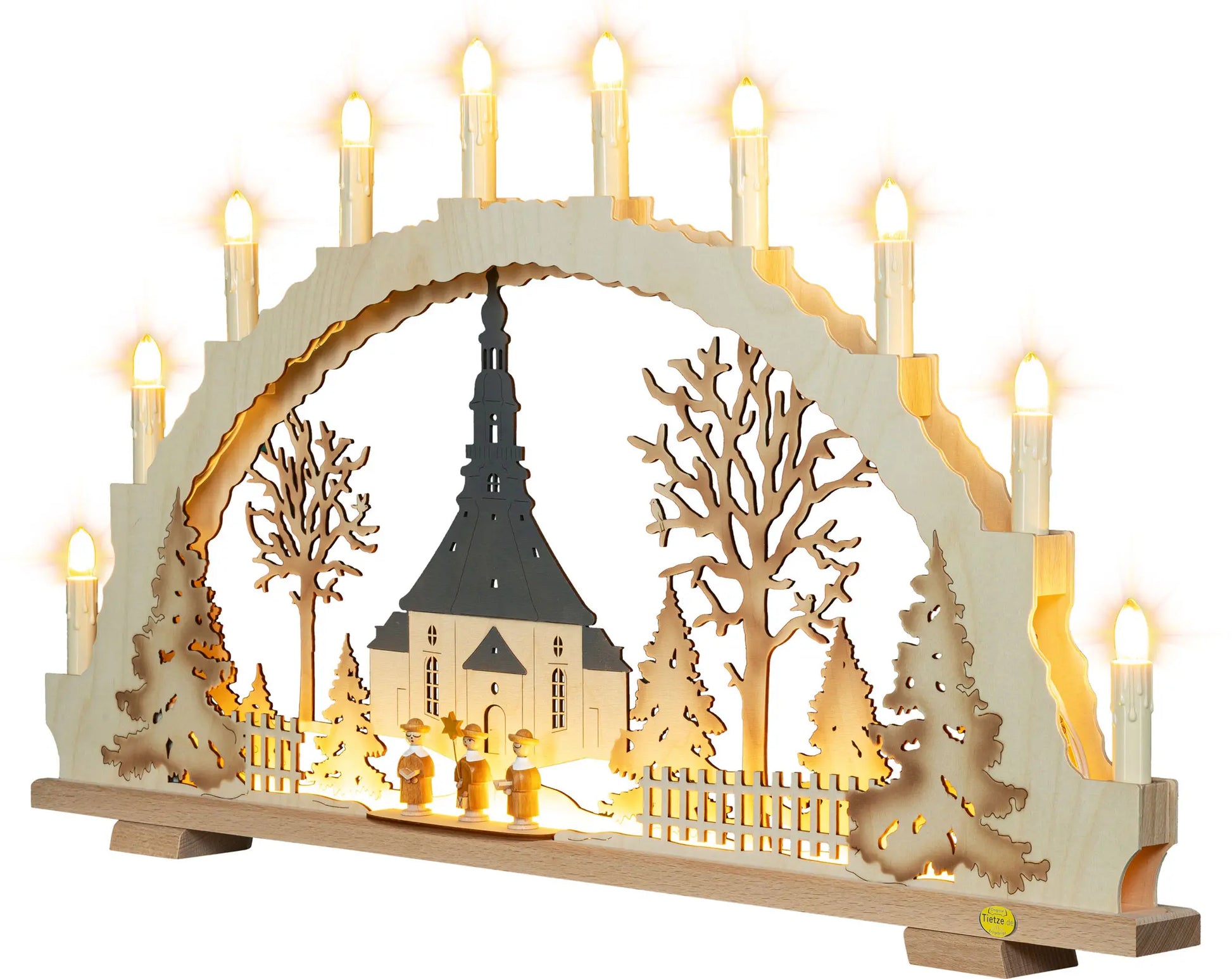 LED Schwibbogen "Seiffener Kirche" – 45° Ansicht von links