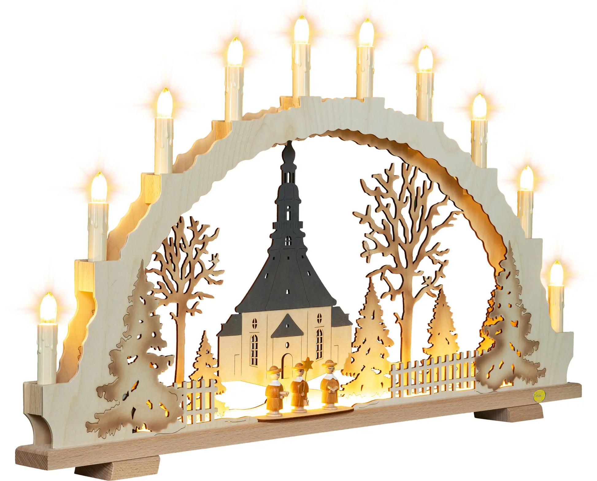 LED Schwibbogen "Seiffener Kirche" – 45° Ansicht von rechts