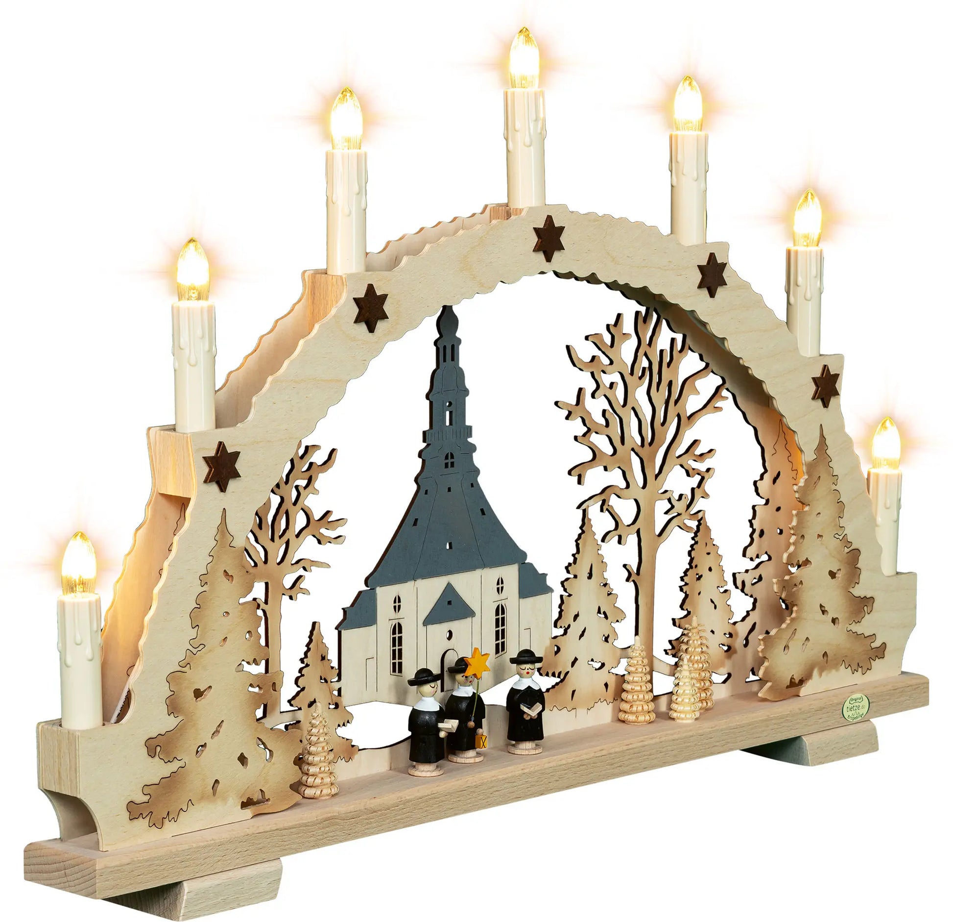 LED Schwibbogen "Seiffener Kirche" – 45° Ansicht von rechts