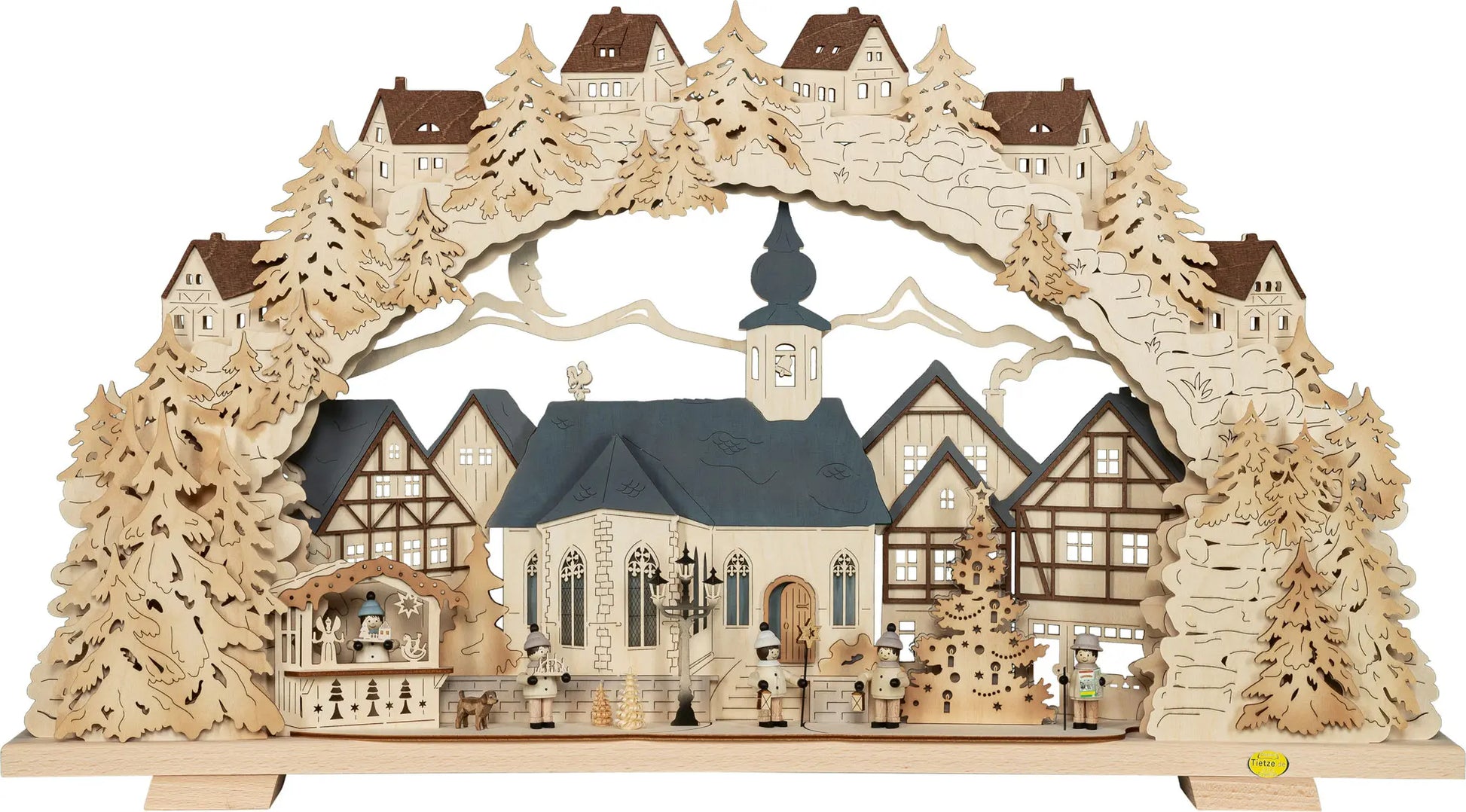 LED Schwibbogen "Advent" mit Tietze Figuren – Frontal unbeleuchtet