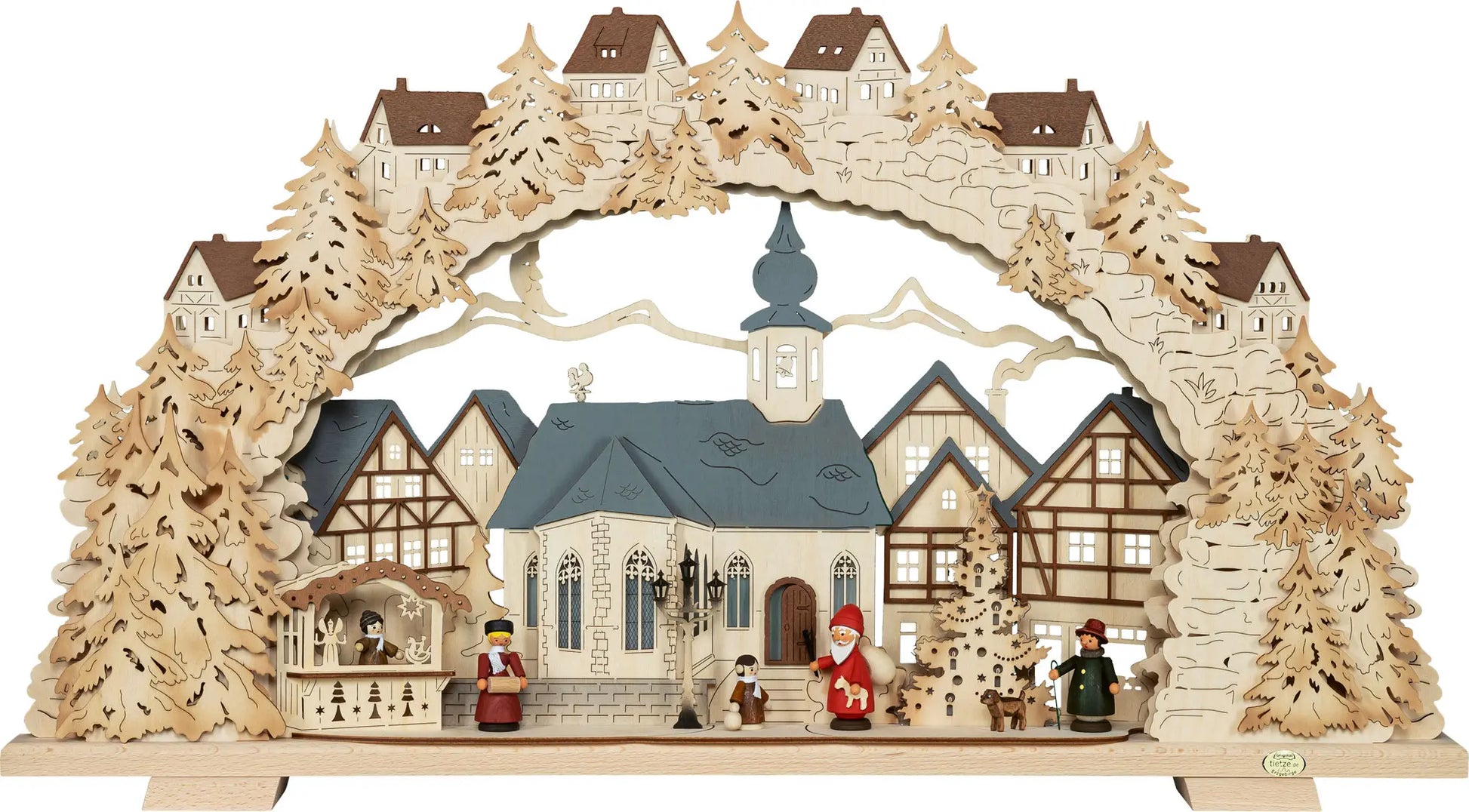 LED Schwibbogen "Adventzeit" mit farbigen Figuren – Frontal unbeleuchtet