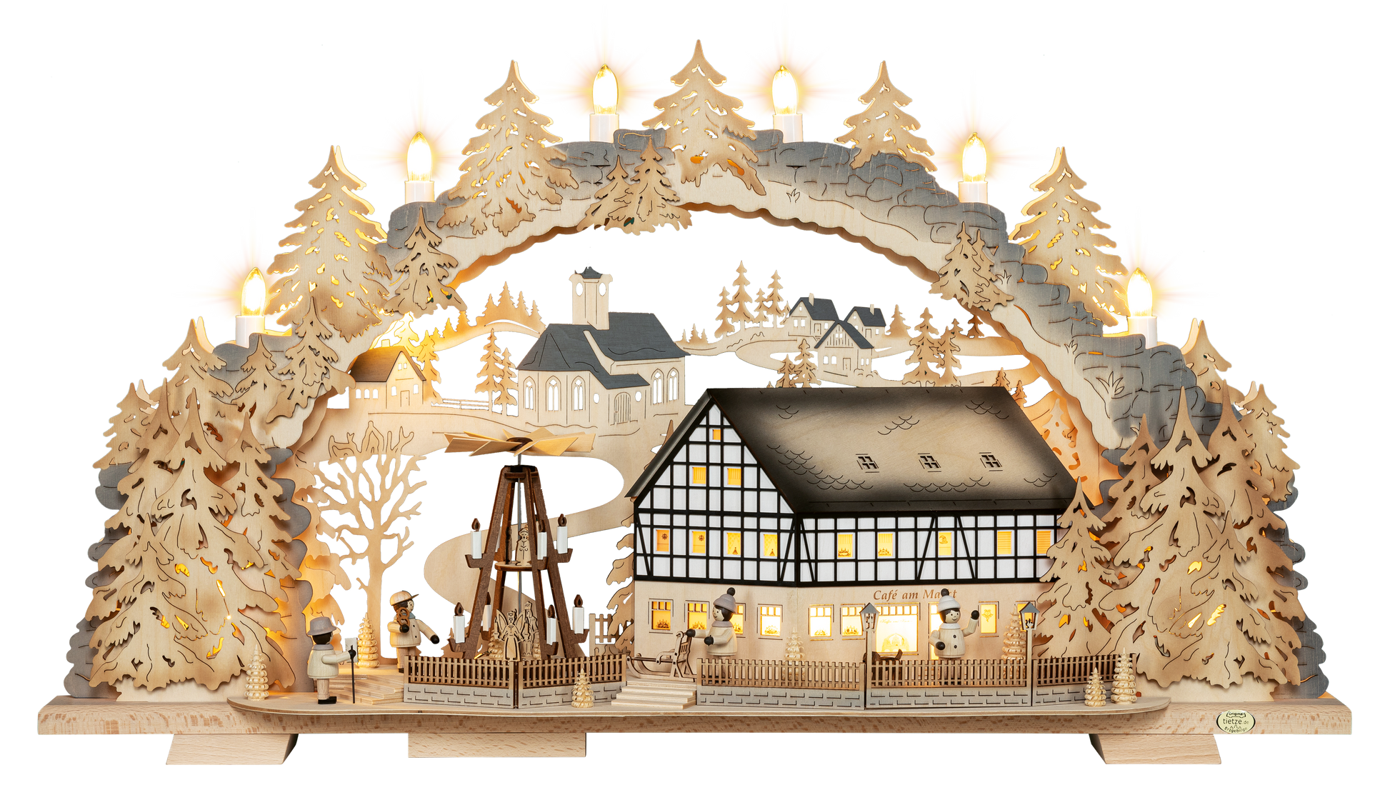 LED Schwibbogen "Cafe am Markt" – Frontal beleuchtet