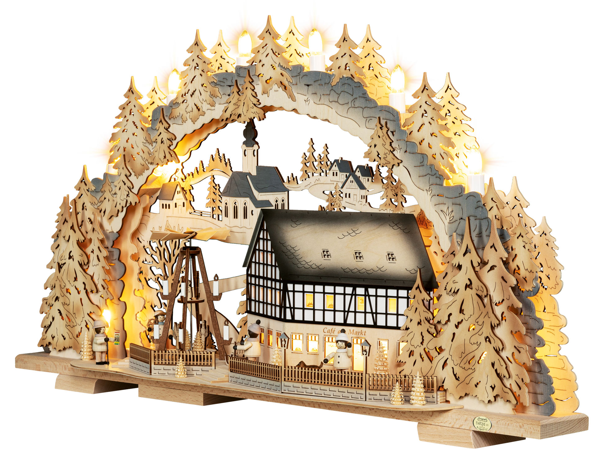LED Schwibbogen "Cafe am Markt" – 45° Ansicht von links