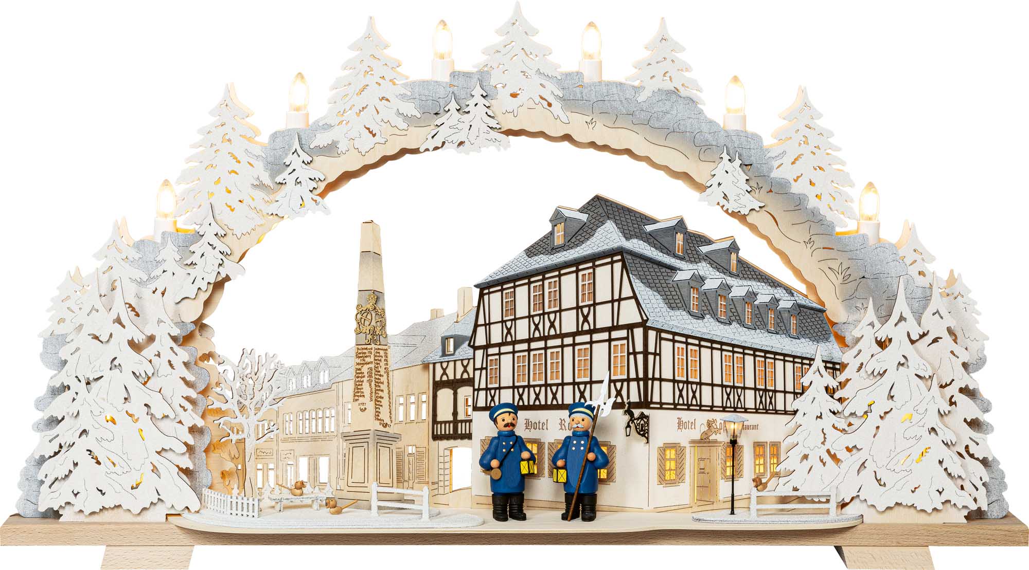 LED Schwibbogen "Hotel zum Ross" beschneit 70cm