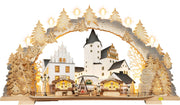 LED Schwibbogen "Schlossweihnacht Schwarzenberg" beschneit – Frontal beleuchtet