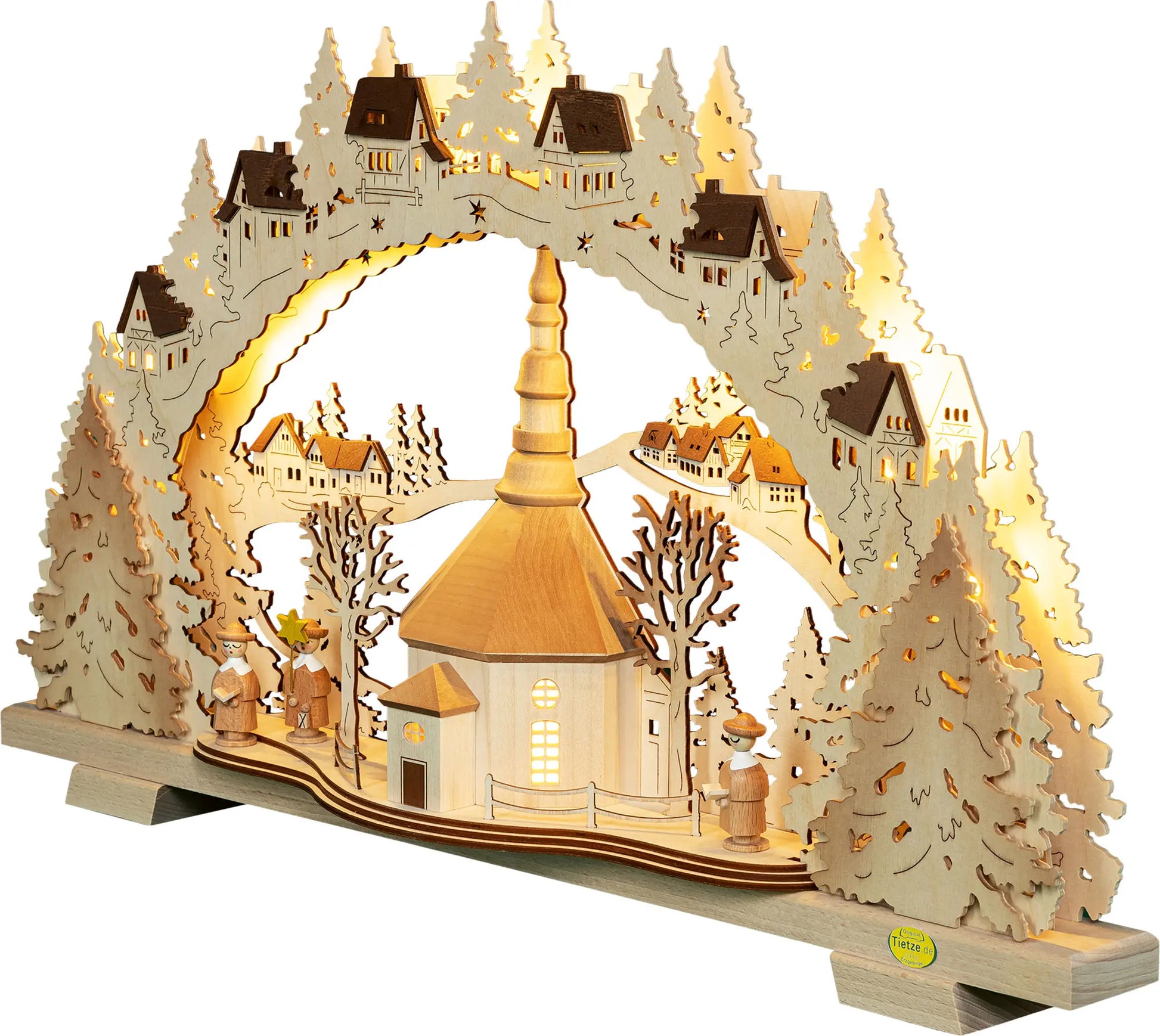 LED Schwibbogen "Seiffener Kirche" – 45° Ansicht von links