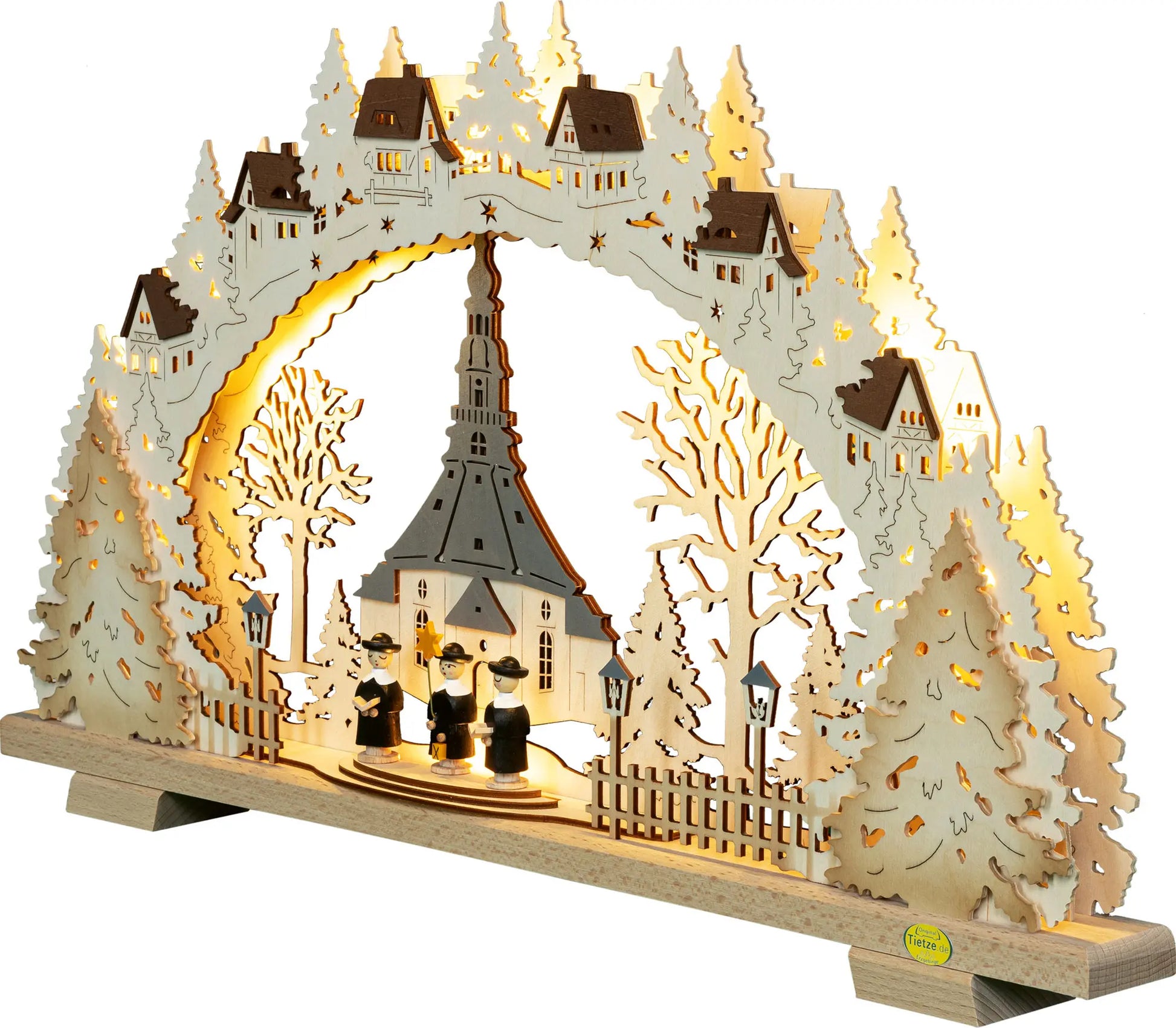 LED Schwibbogen "Seiffener Kirche" – 45° Ansicht von links