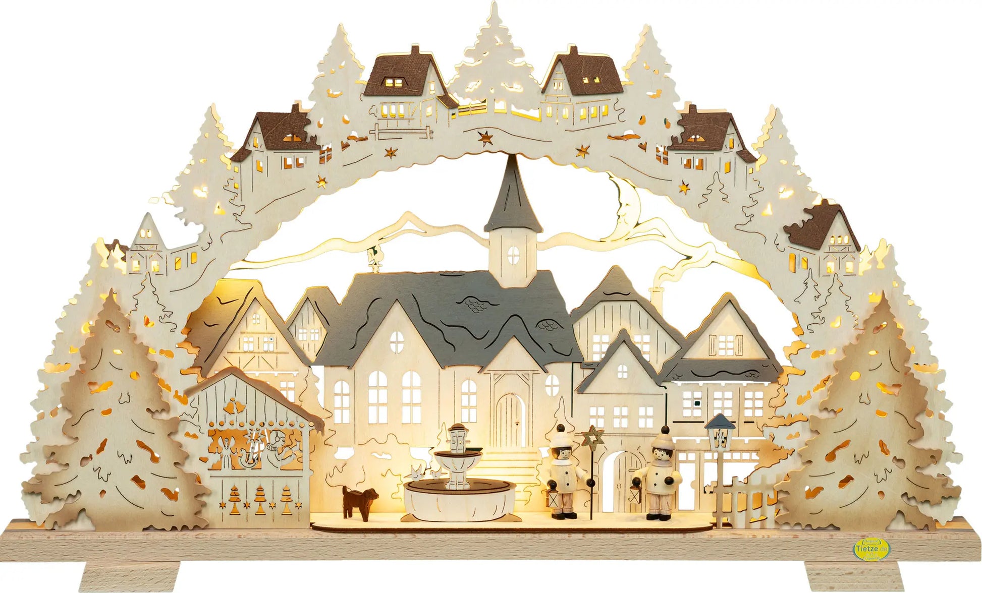 LED Schwibbogen "Adventszeit in der Kleinstadt" mit Orginal Tietze Figuren beleuchtet