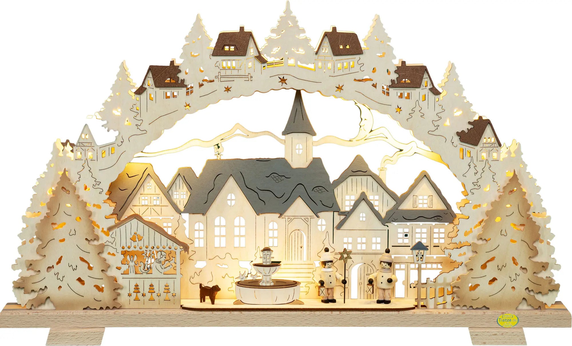 LED Schwibbogen "Adventszeit in der Kleinstadt" mit Orginal Tietze Figuren beleuchtet