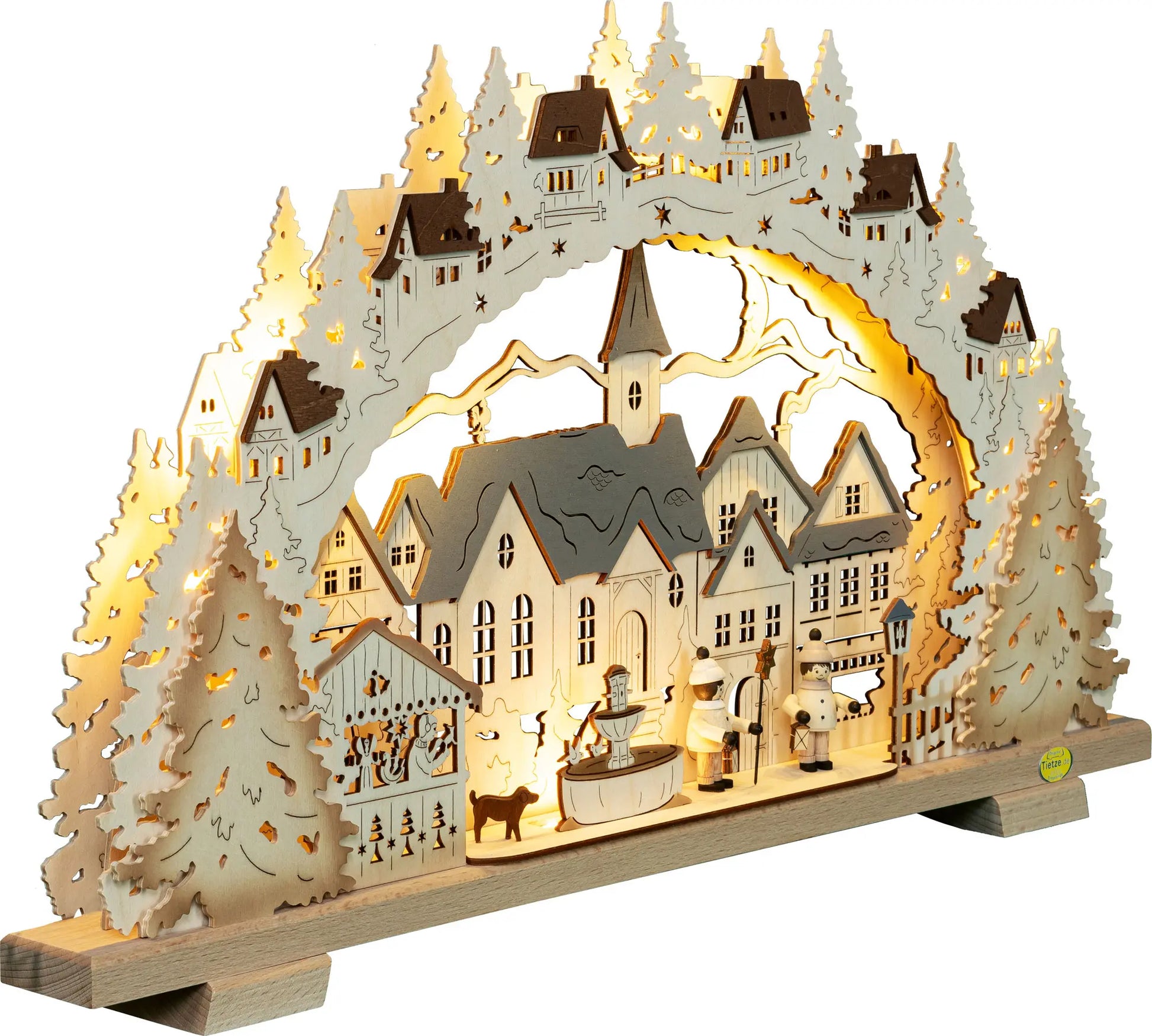 LED Schwibbogen "Adventszeit in der Kleinstadt" mit Orginal Tietze Figuren 45° rechts
