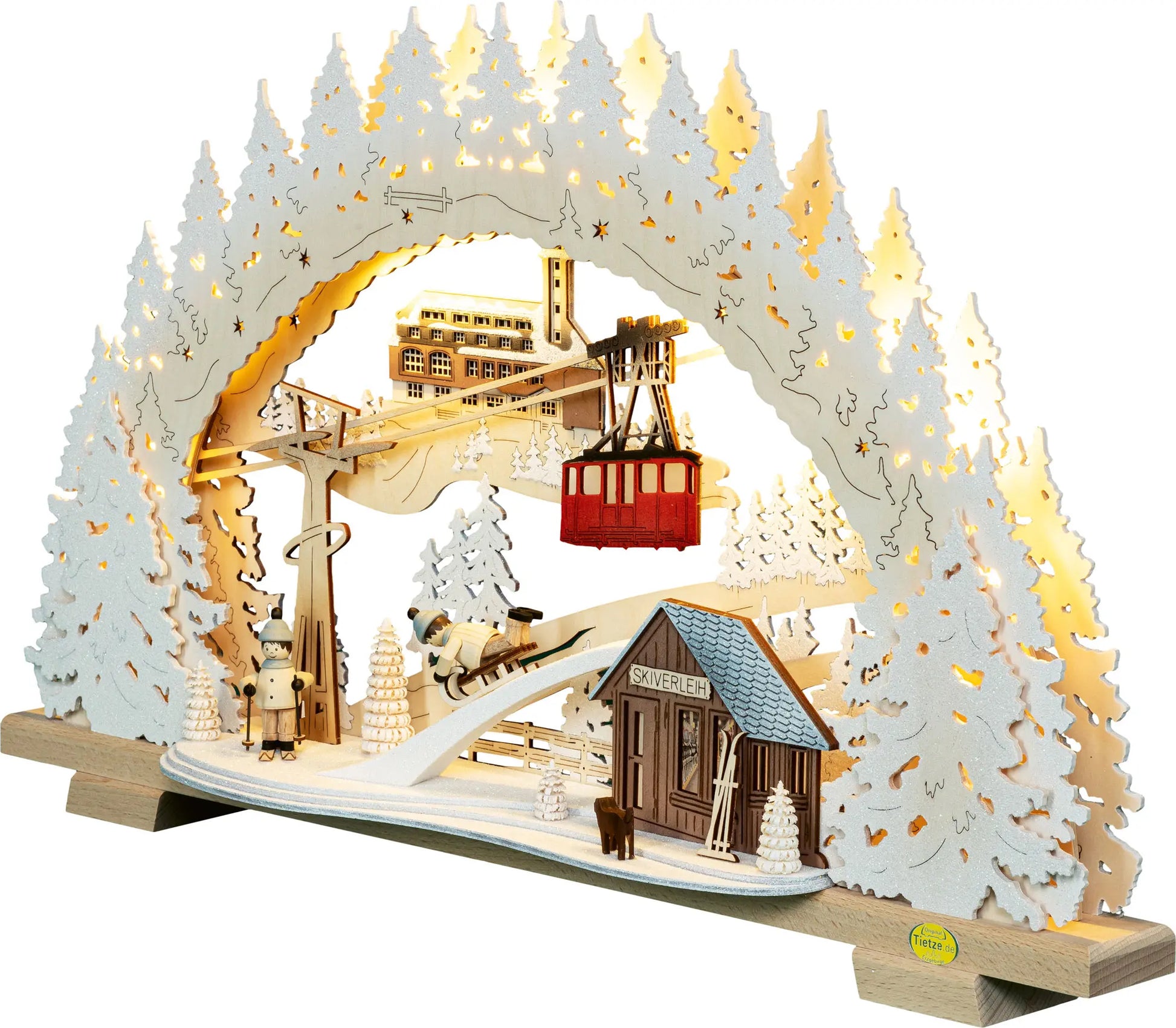 LED Schwibbogen "Fichtelberg" beschneit – 45° Ansicht von links
