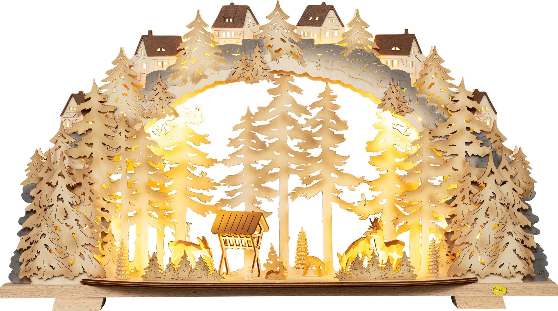 LED Schwibbogen "Rehe im Hochwald" – Frontal beleuchtet