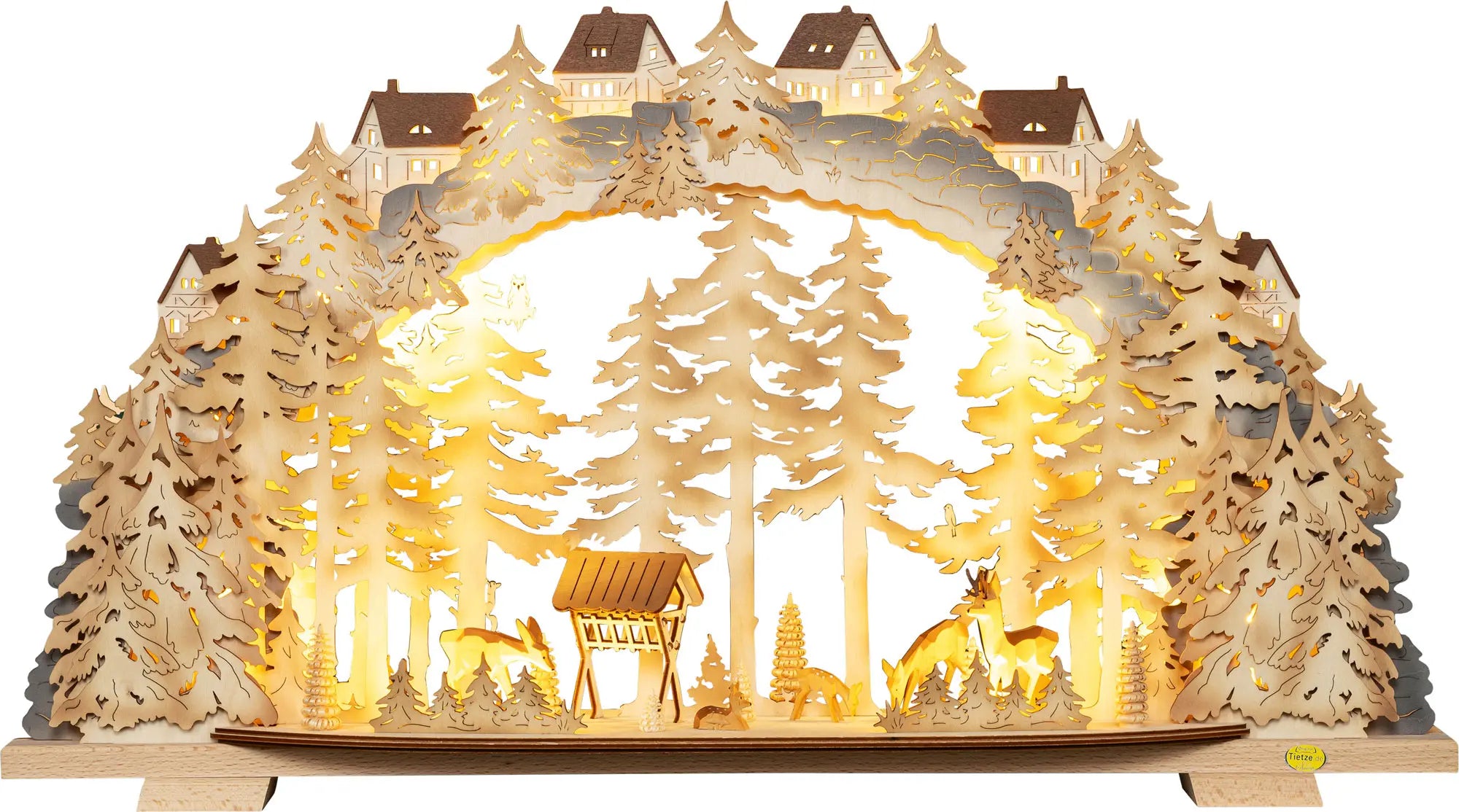 LED Schwibbogen "Rehe im Hochwald" – Frontal beleuchtet