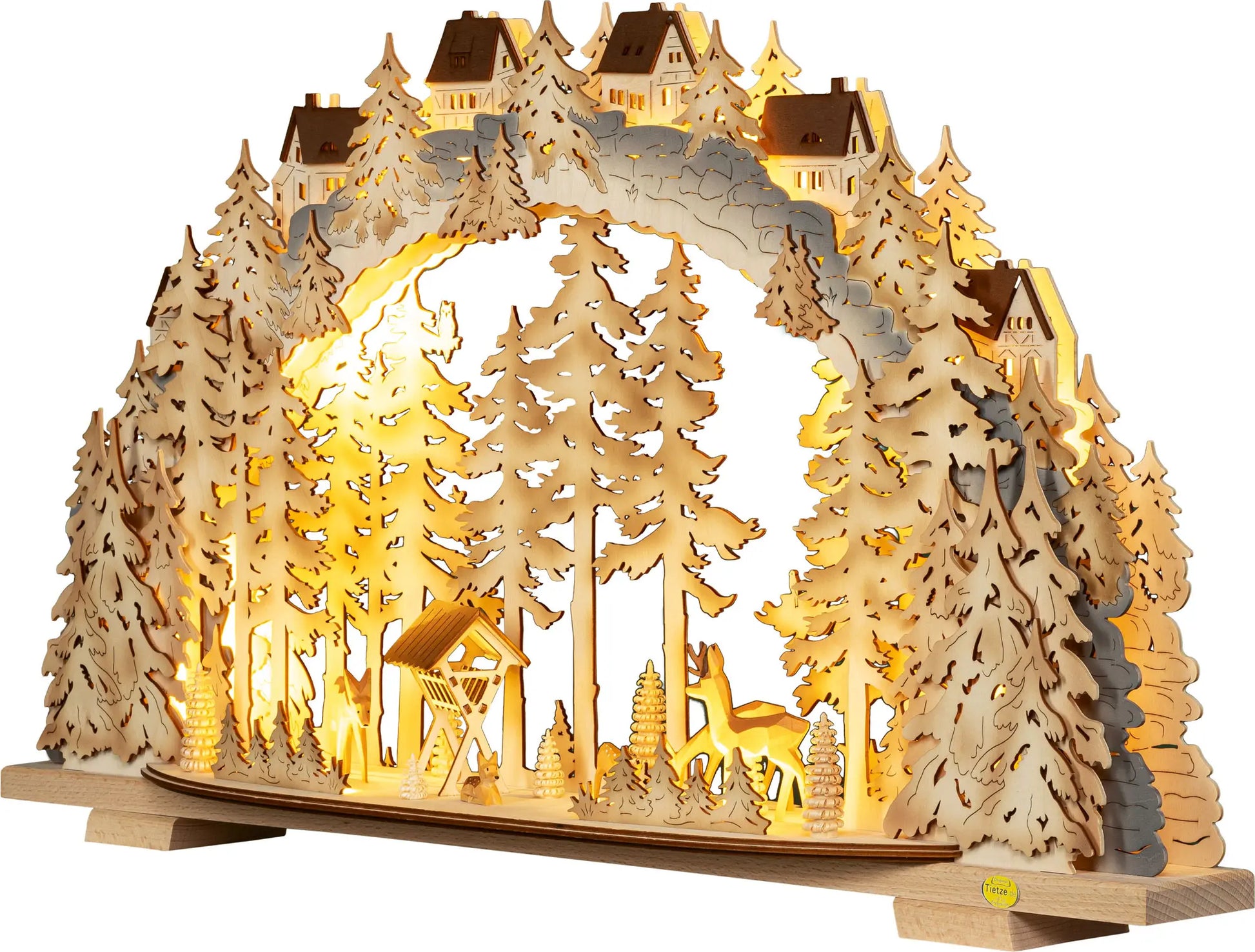 LED Schwibbogen "Rehe im Hochwald" – 45° Ansicht von links