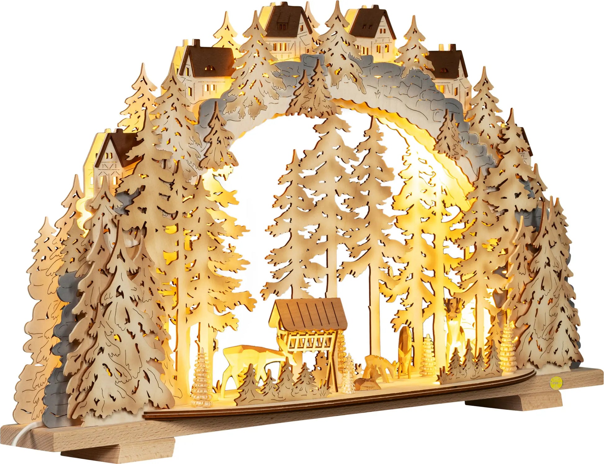 LED Schwibbogen "Rehe im Hochwald" – 45° Ansicht von rechts