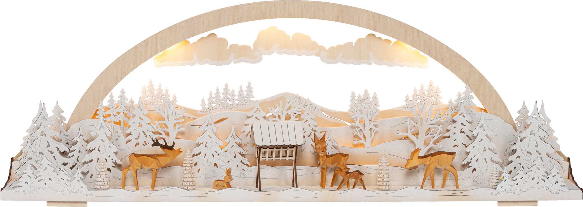 LED Diorama-Leuchte "Wildfütterung" beschneit 72cm