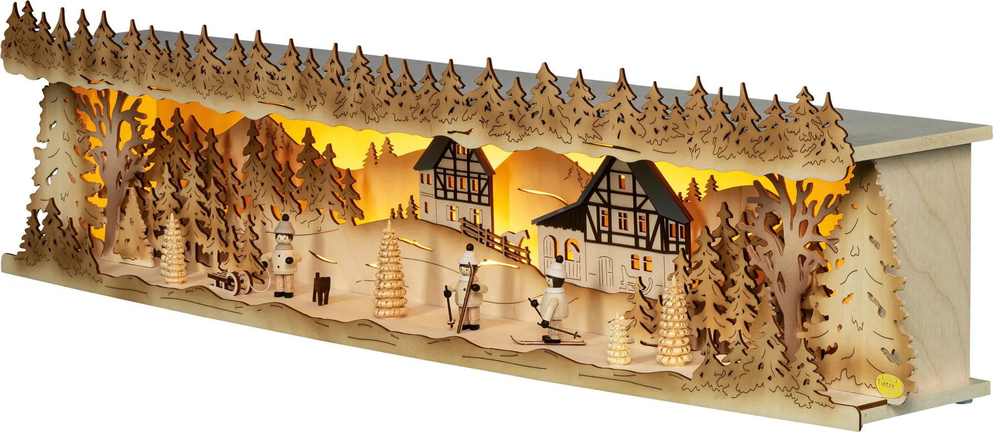 LED Panorama Schwibbogenerhöhung "Winterkinder" – 45° Ansicht von links