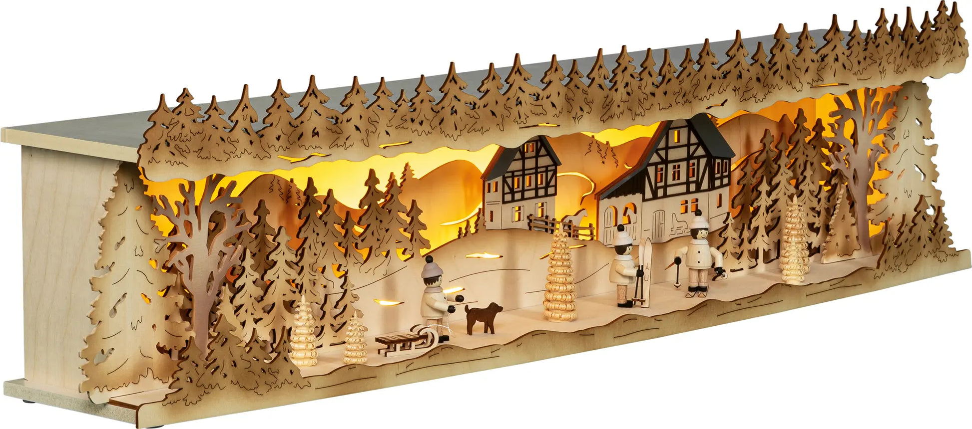 LED Panorama Schwibbogenerhöhung "Winterkinder" – 45° Ansicht von rechts