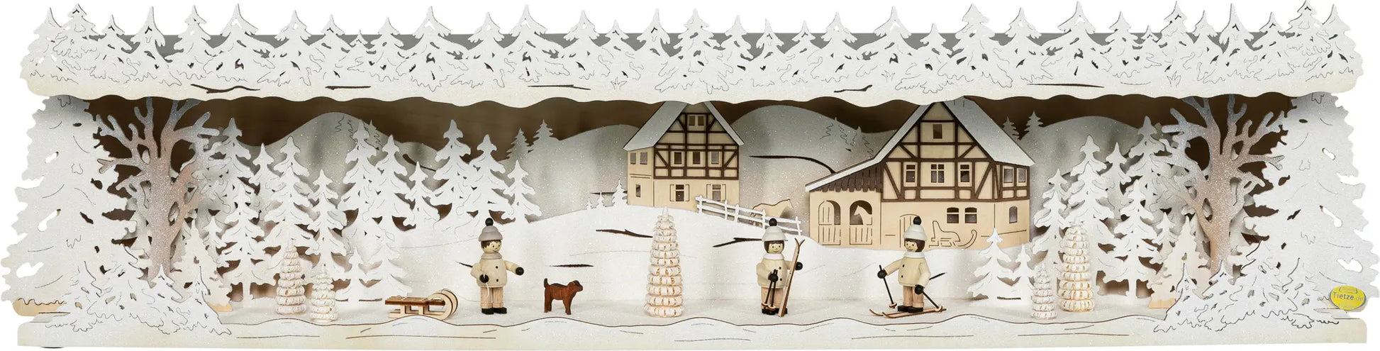 LED Panorama Schwibbogenerhöhung "Winterkinder" beschneit – Frontal unbeleuchtet