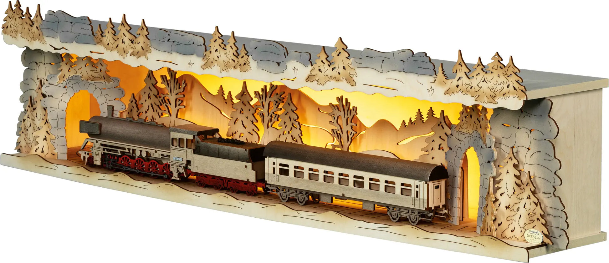 LED Panorama Schwibbogenerhöhung "Eisenbahn" – 45° Ansicht von links