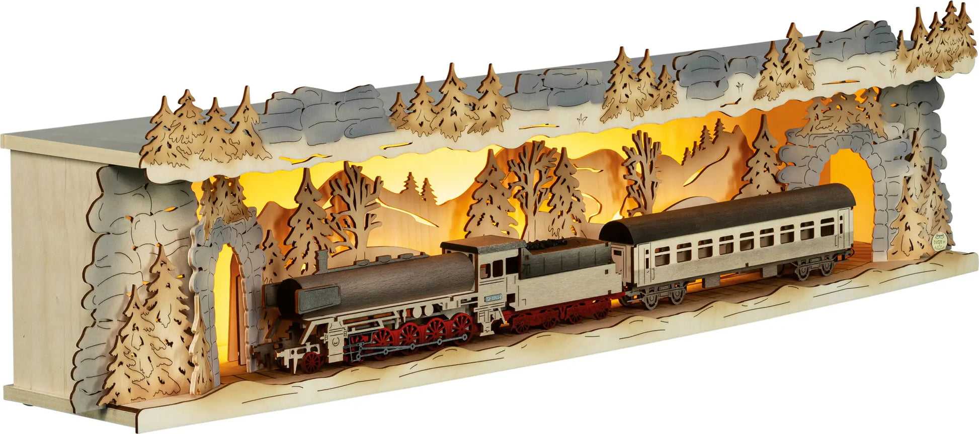 LED Panorama Schwibbogenerhöhung "Eisenbahn" – 45° Ansicht von rechts