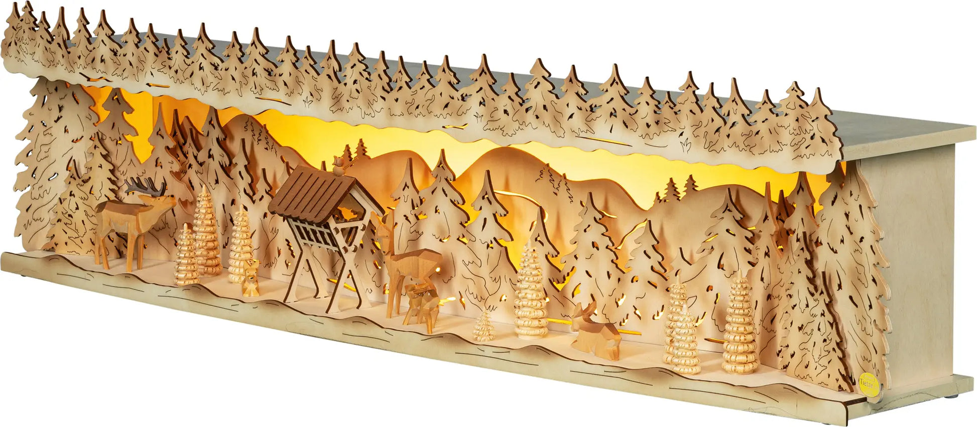 LED Panorama Schwibbogenerhöhung "Winterwald" – 45° Ansicht von links
