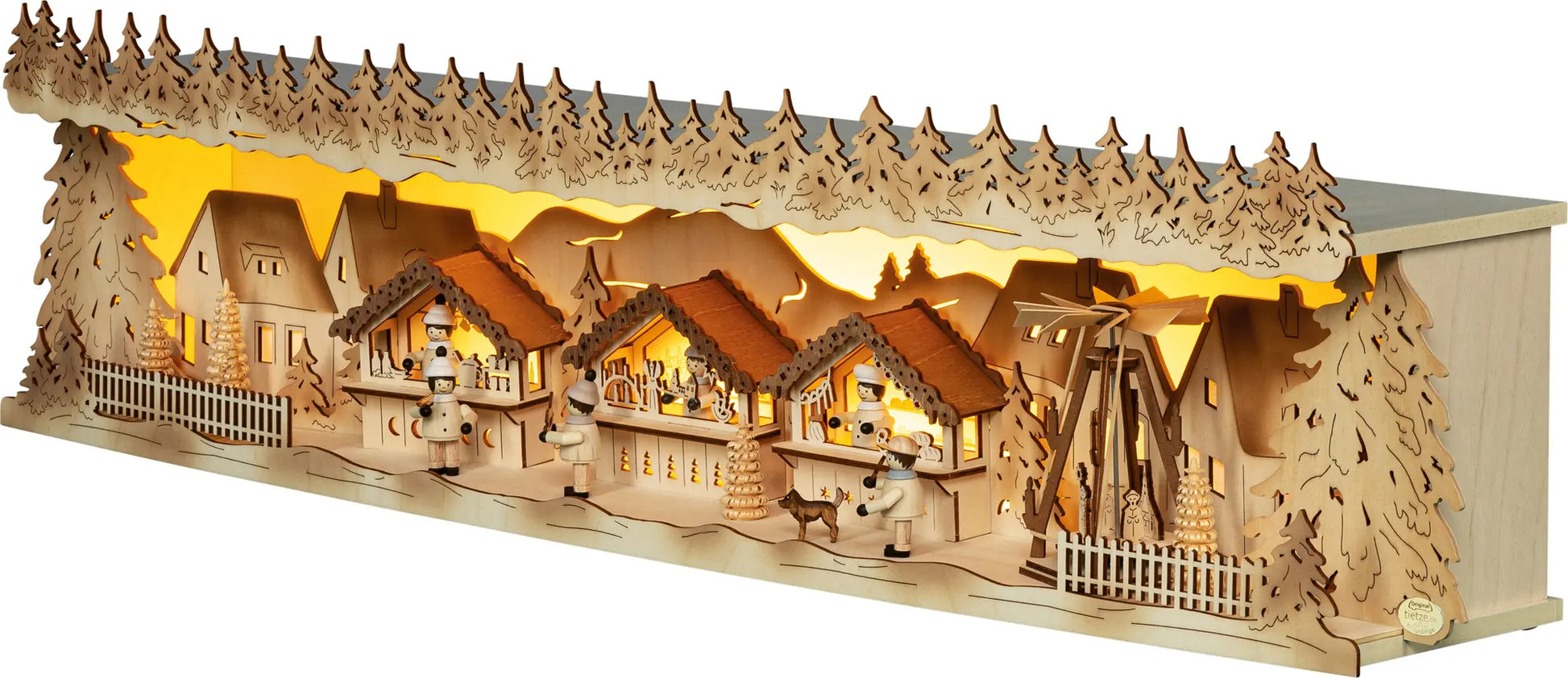 LED Panorama Schwibbogenerhöhung "Weihnachtsmarkt" – 45° Ansicht von links