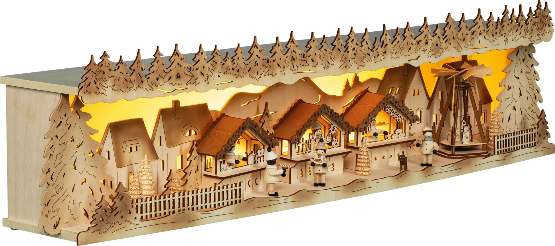 LED Panorama Schwibbogenerhöhung "Weihnachtsmarkt" – 45° Ansicht von rechts