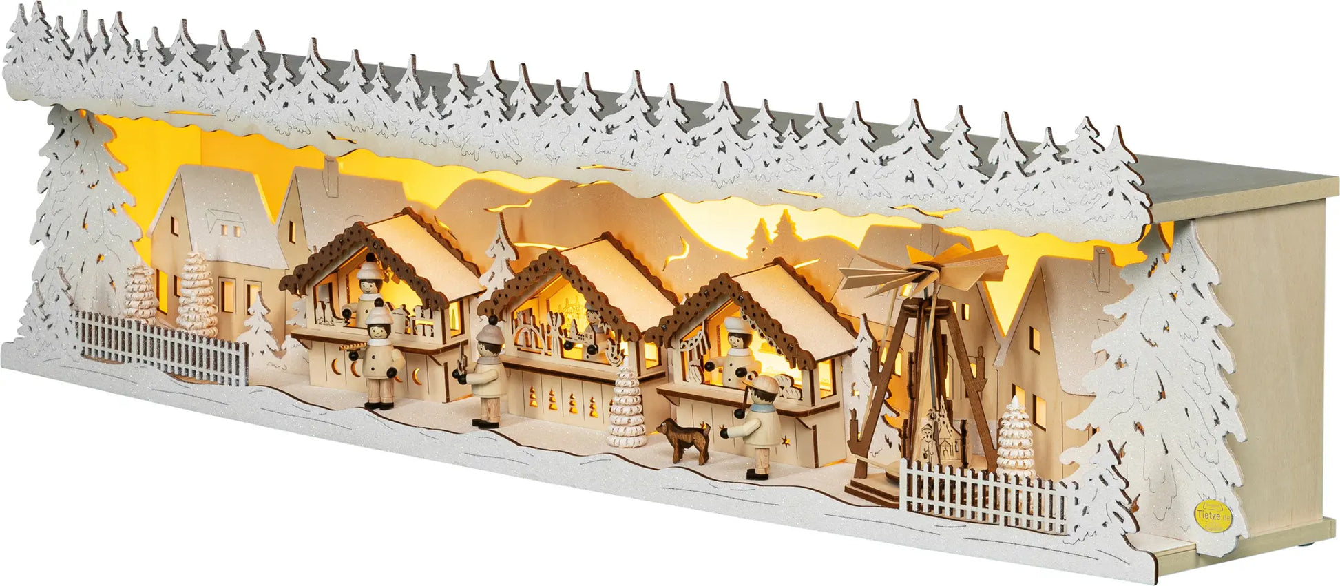LED Panorama Schwibbogenerhöhung "Weihnachtsmarkt" – 45° Ansicht von links