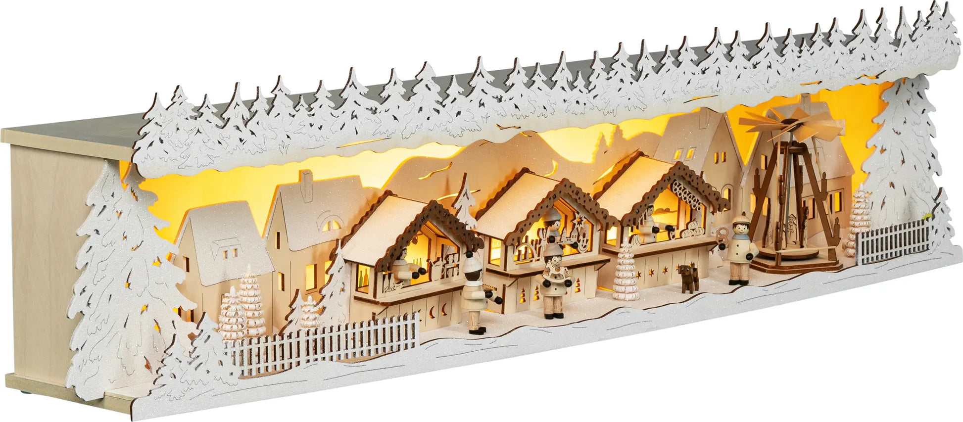 LED Panorama Schwibbogenerhöhung "Weihnachtsmarkt" – 45° Ansicht von rechts